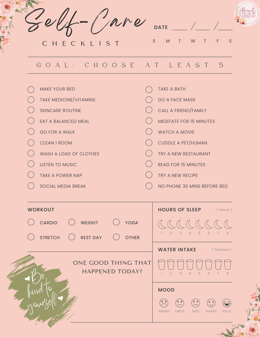 Pink Flowery Self Care Checklist